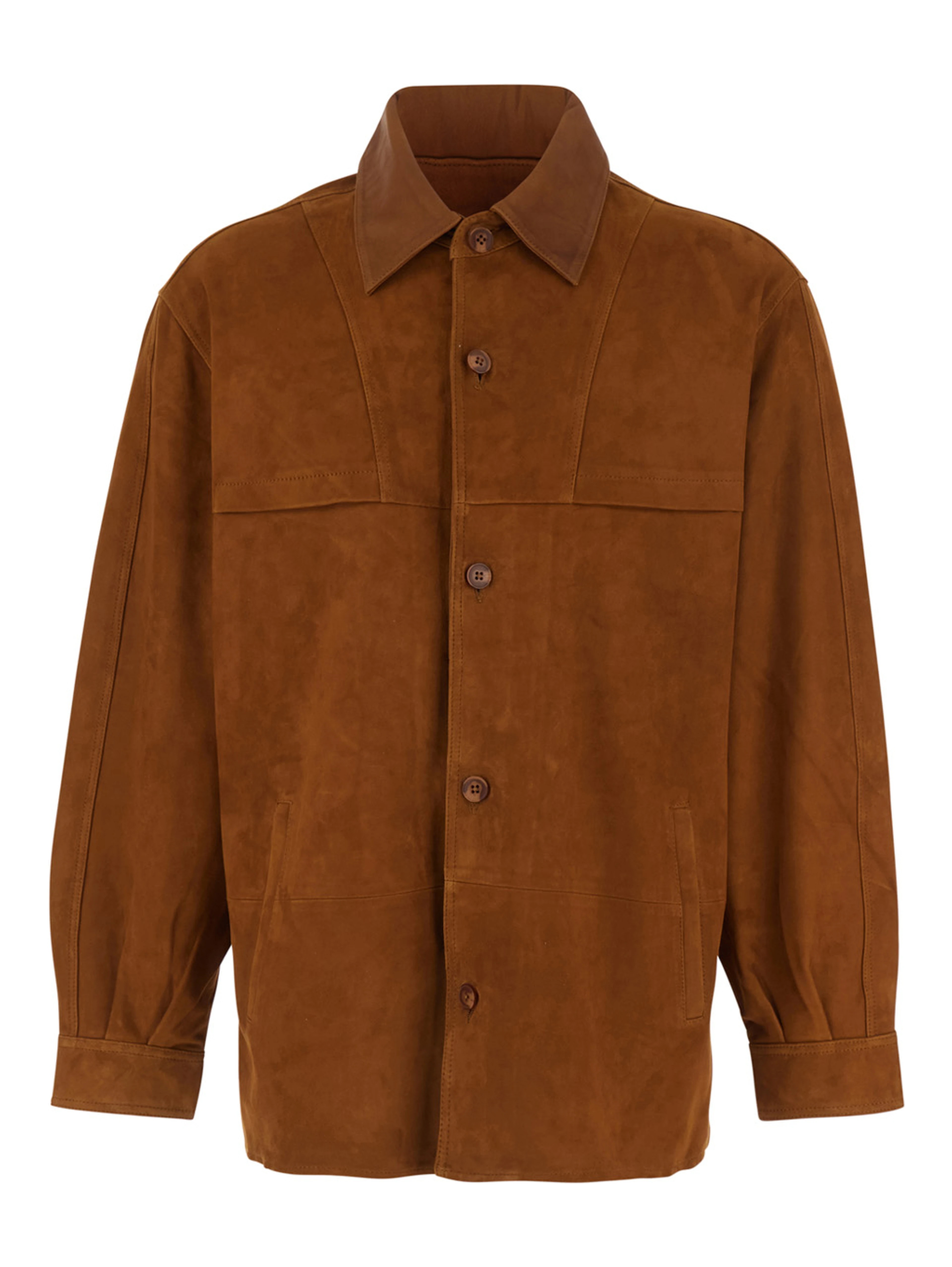 Brown Jacket with Classic Collar and Two Front Welt Pockets in Suede Man