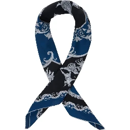Blue Scarf with Geometric All-Over Motif in Silk Man