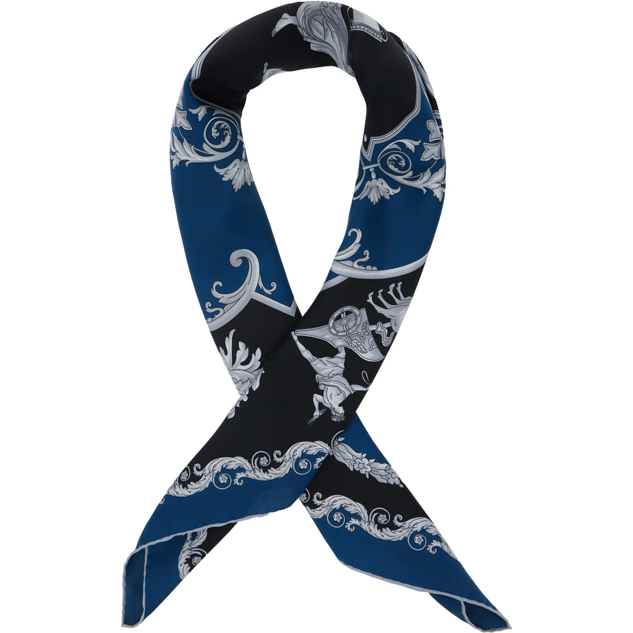 Blue Scarf with Geometric All-Over Motif in Silk Man