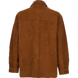 Brown Jacket with Classic Collar and Two Front Welt Pockets in Suede Man