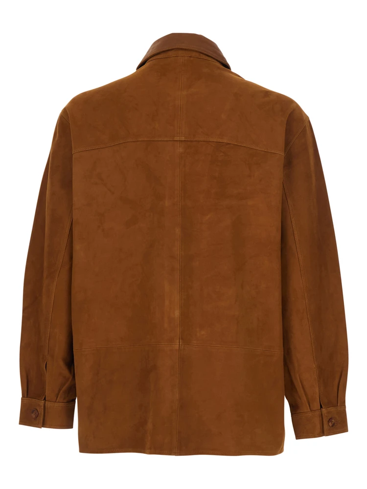 Brown Jacket with Classic Collar and Two Front Welt Pockets in Suede Man alternative