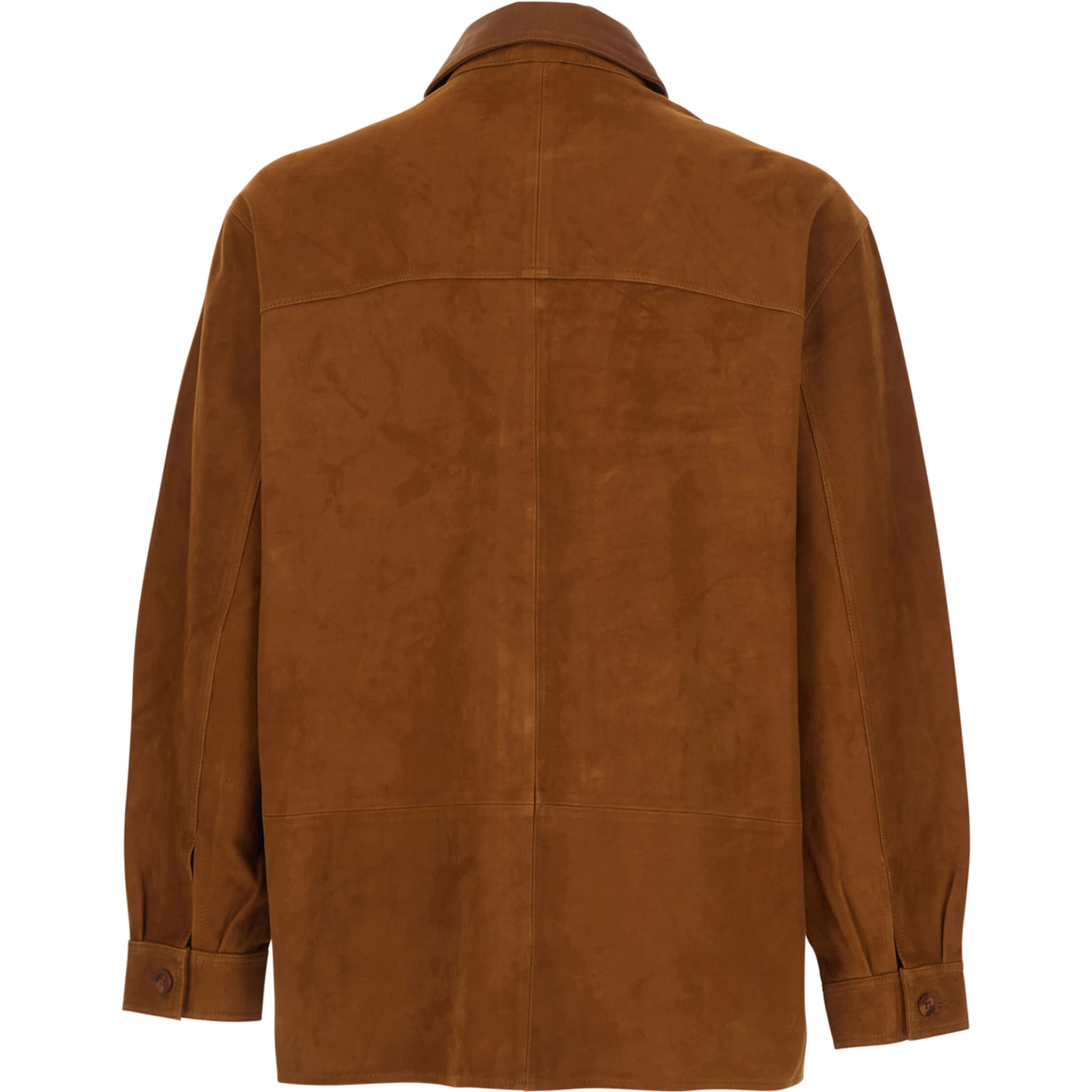 Brown Jacket with Classic Collar and Two Front Welt Pockets in Suede Man