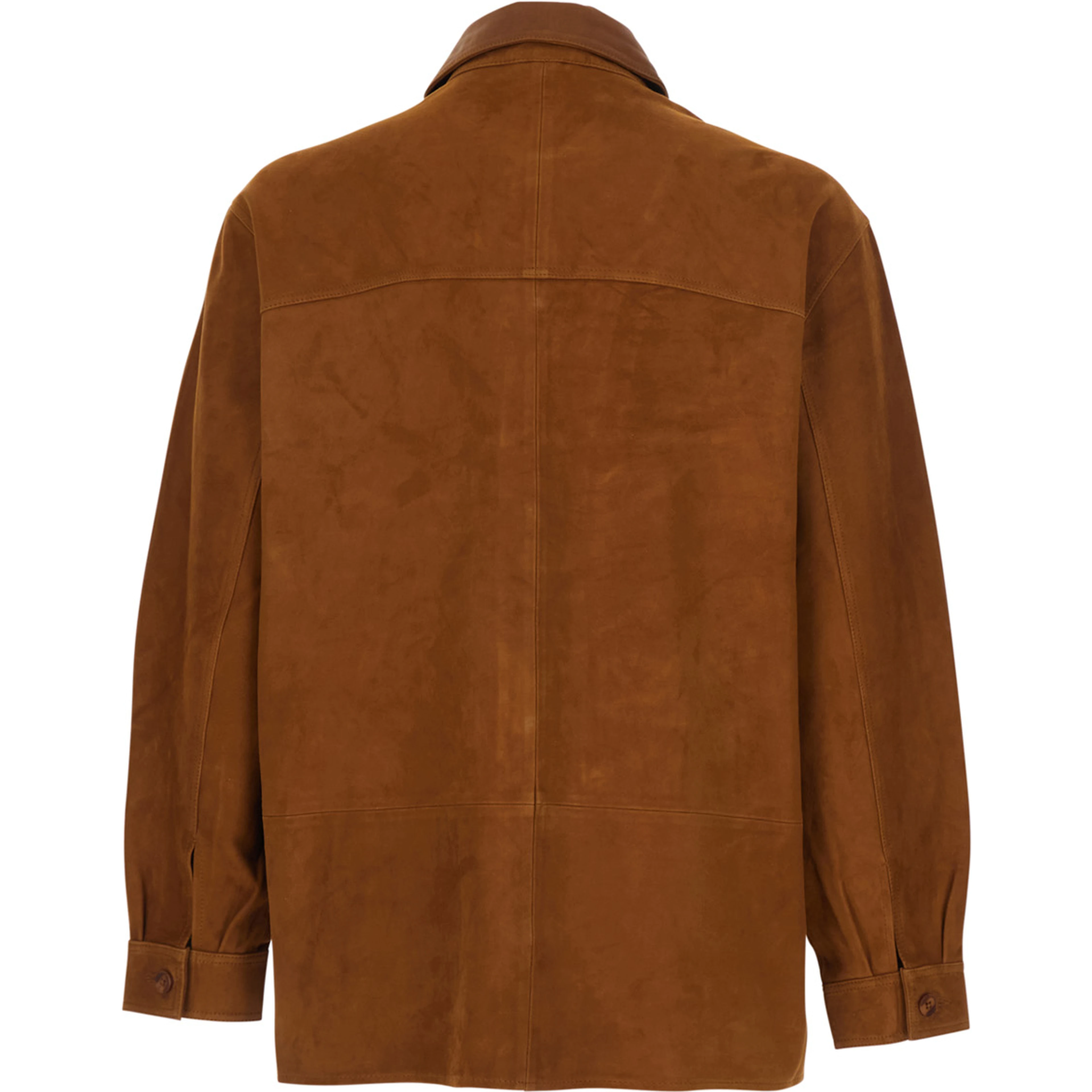 Brown Jacket with Classic Collar and Two Front Welt Pockets in Suede Man