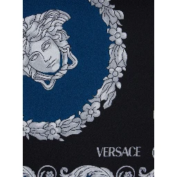 Blue Scarf with Geometric All-Over Motif in Silk Man