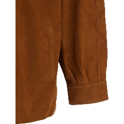 Brown Jacket with Classic Collar and Two Front Welt Pockets in Suede Man