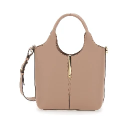 Ebr Mini Beige Shoulder Bag with Logo Metal Plate in Leather Woman