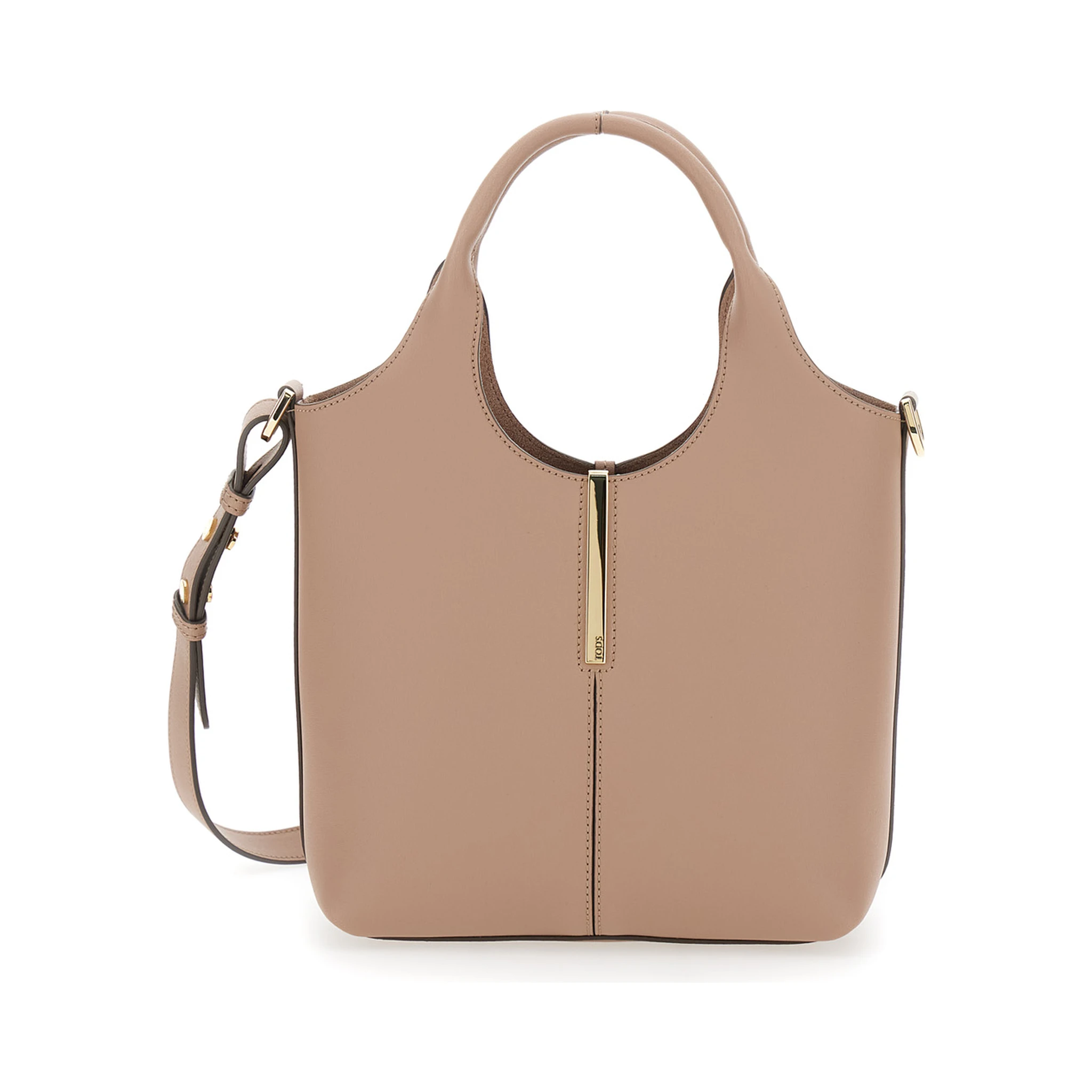 Ebr Mini Beige Shoulder Bag with Logo Metal Plate in Leather Woman