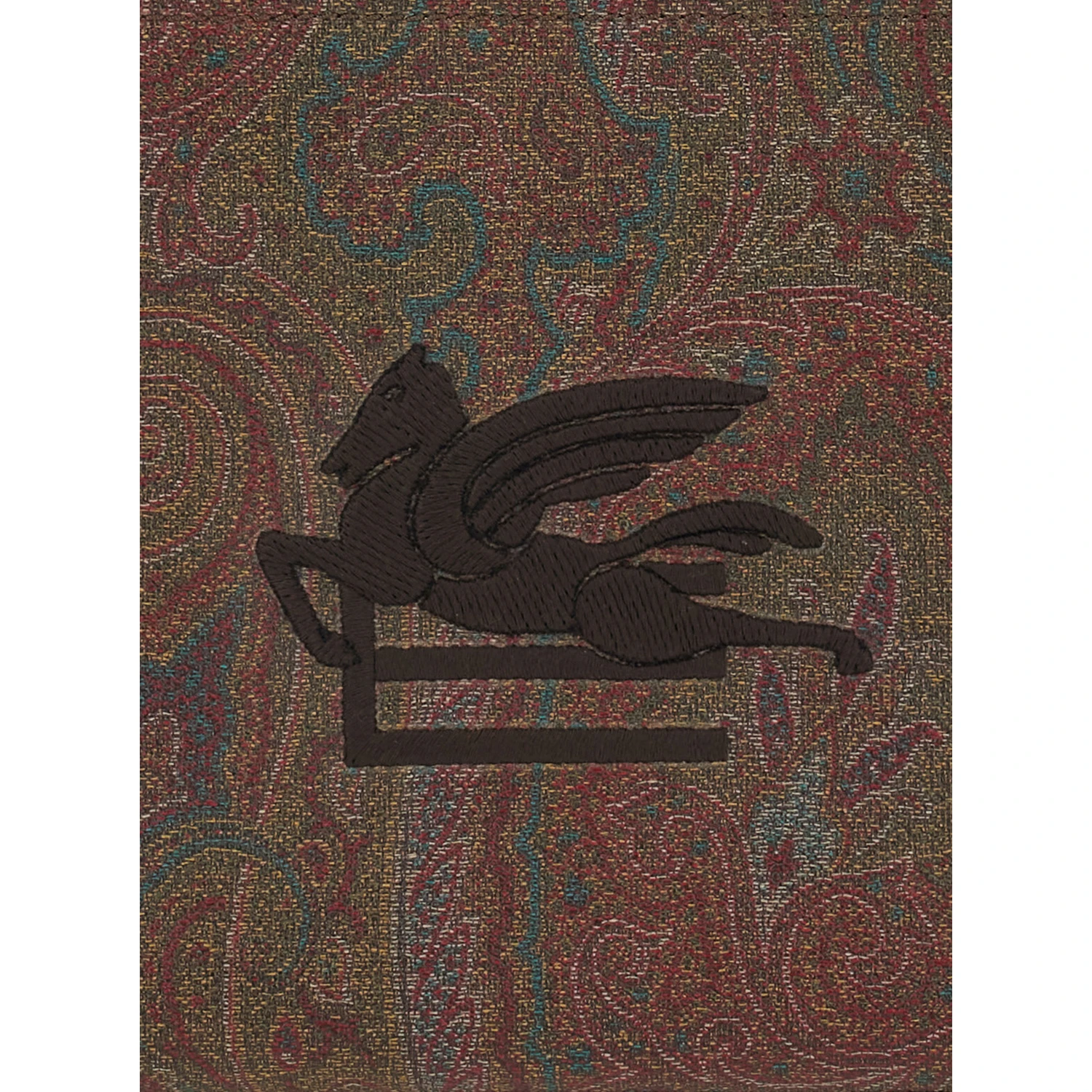 Arnica Brown Clutch with Embroidered Logo on the Front and All-Over Motif in Cotton Blend Woman
