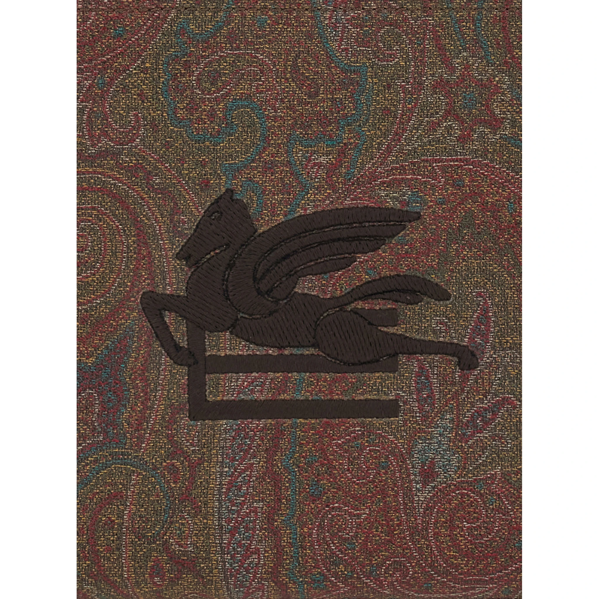 Arnica Brown Clutch with Embroidered Logo on the Front and All-Over Motif in Cotton Blend Woman