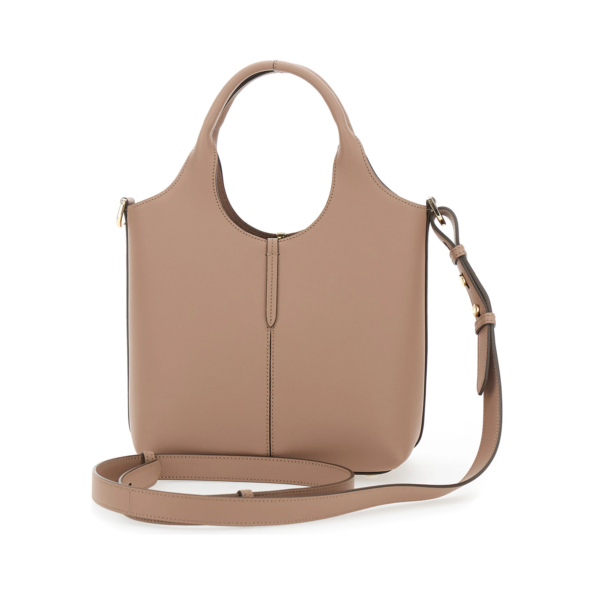 Ebr Mini Beige Shoulder Bag with Logo Metal Plate in Leather Woman