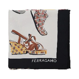 Multicolor Scarf with All-Over Print and Logo Lettering in Silk Woman