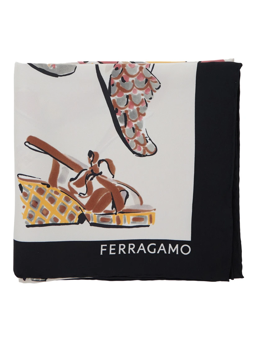 Multicolor Scarf with All-Over Print and Logo Lettering in Silk Woman