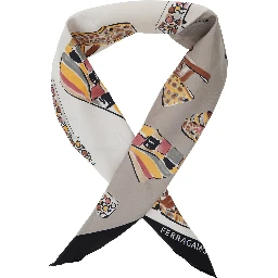 Multicolor Scarf with All-Over Print and Logo Lettering in Silk Woman