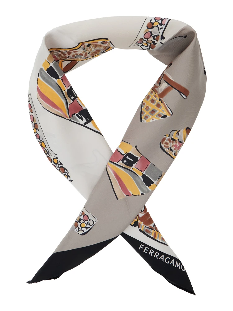 Multicolor Scarf with All-Over Print and Logo Lettering in Silk Woman alternative