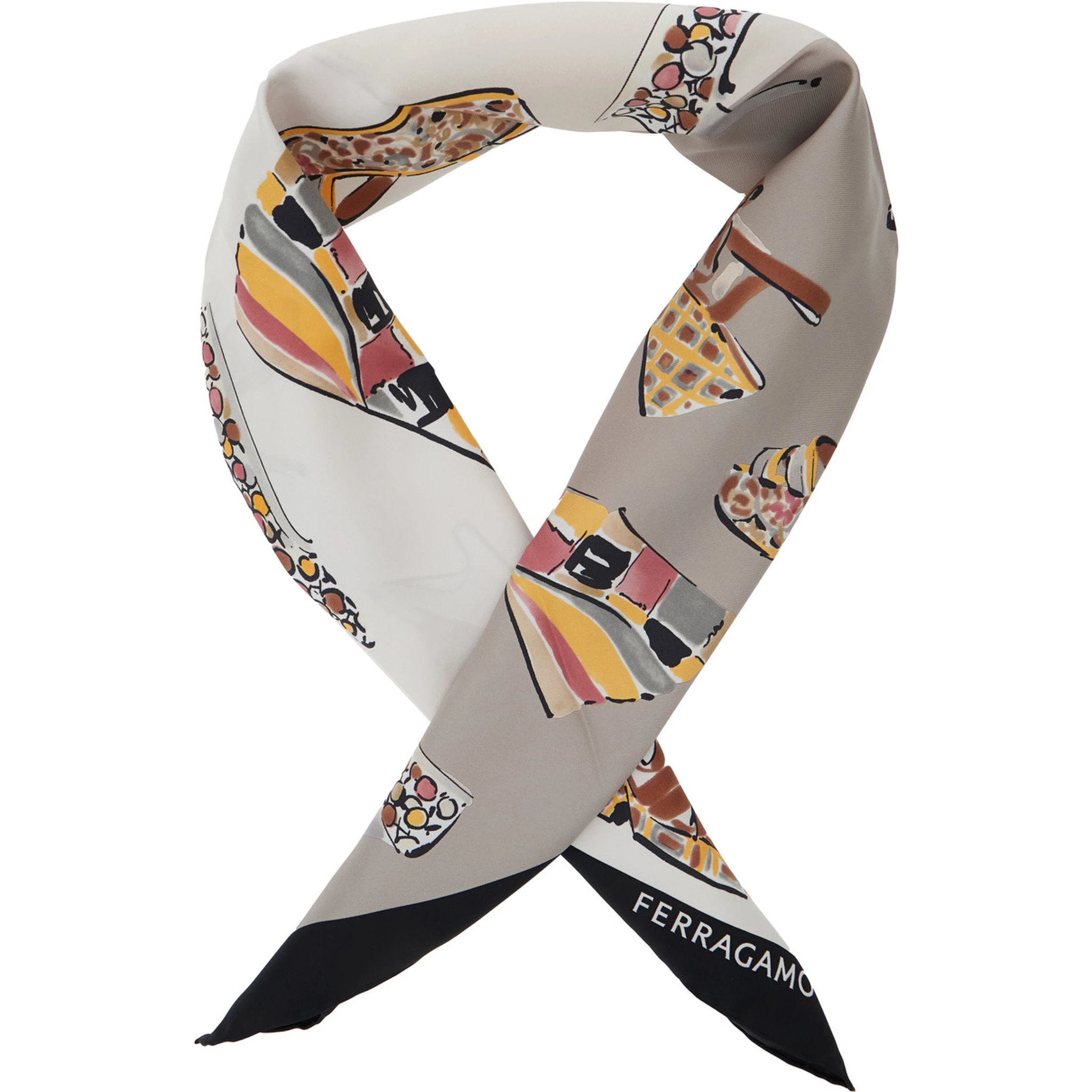 Multicolor Scarf with All-Over Print and Logo Lettering in Silk Woman