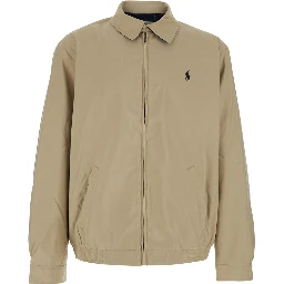 Beige Jacket with Pony Embroidered on the Front in Tech Fabric Man