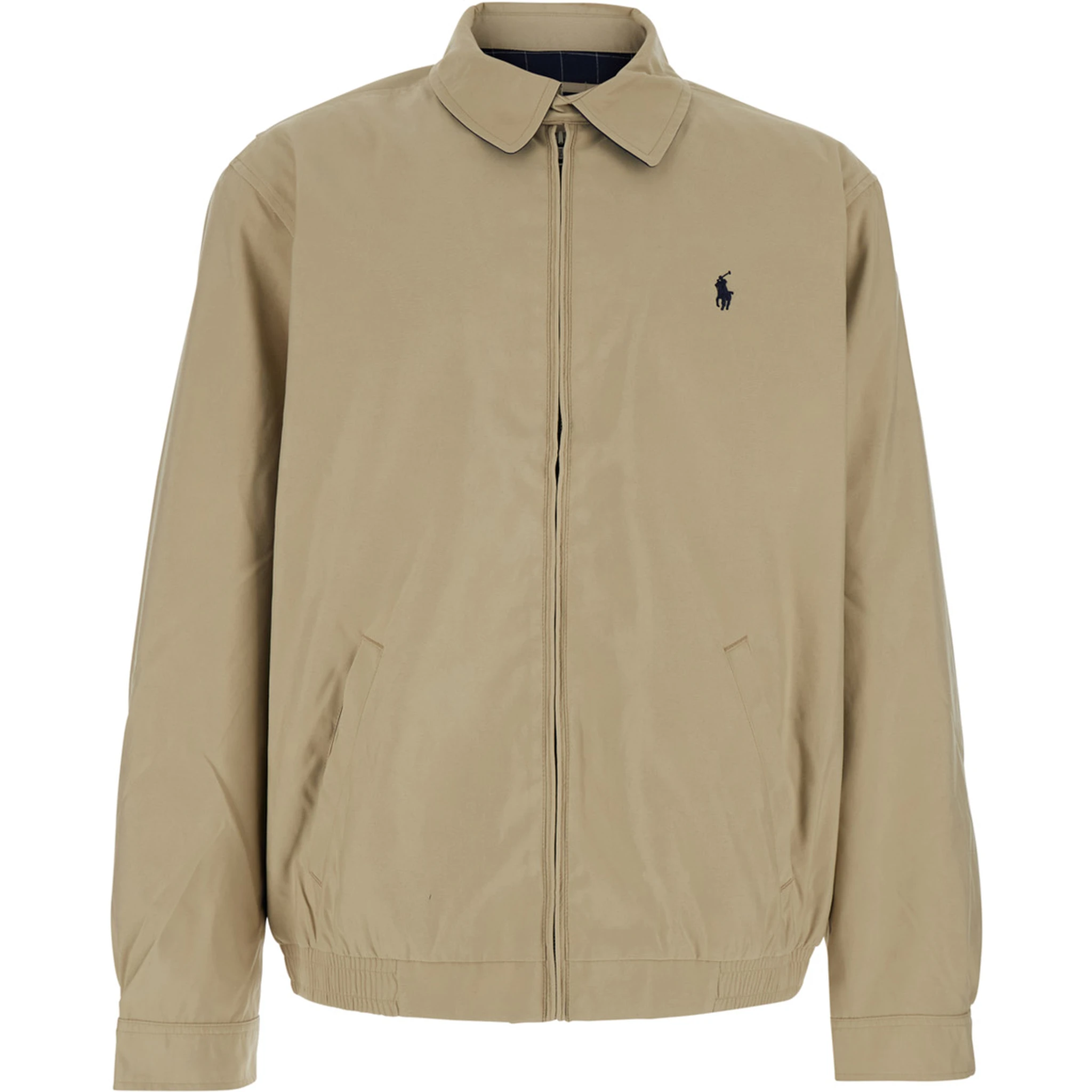 Beige Jacket with Pony Embroidered on the Front in Tech Fabric Man