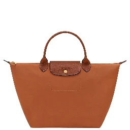 Le Pliage Original Brown Medium Handbag with Embossed Logo in Canvas Woman