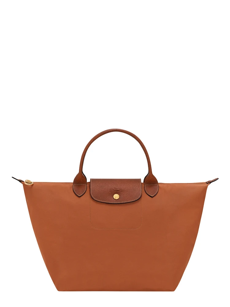 Le Pliage Original Brown Medium Handbag with Embossed Logo in Canvas Woman