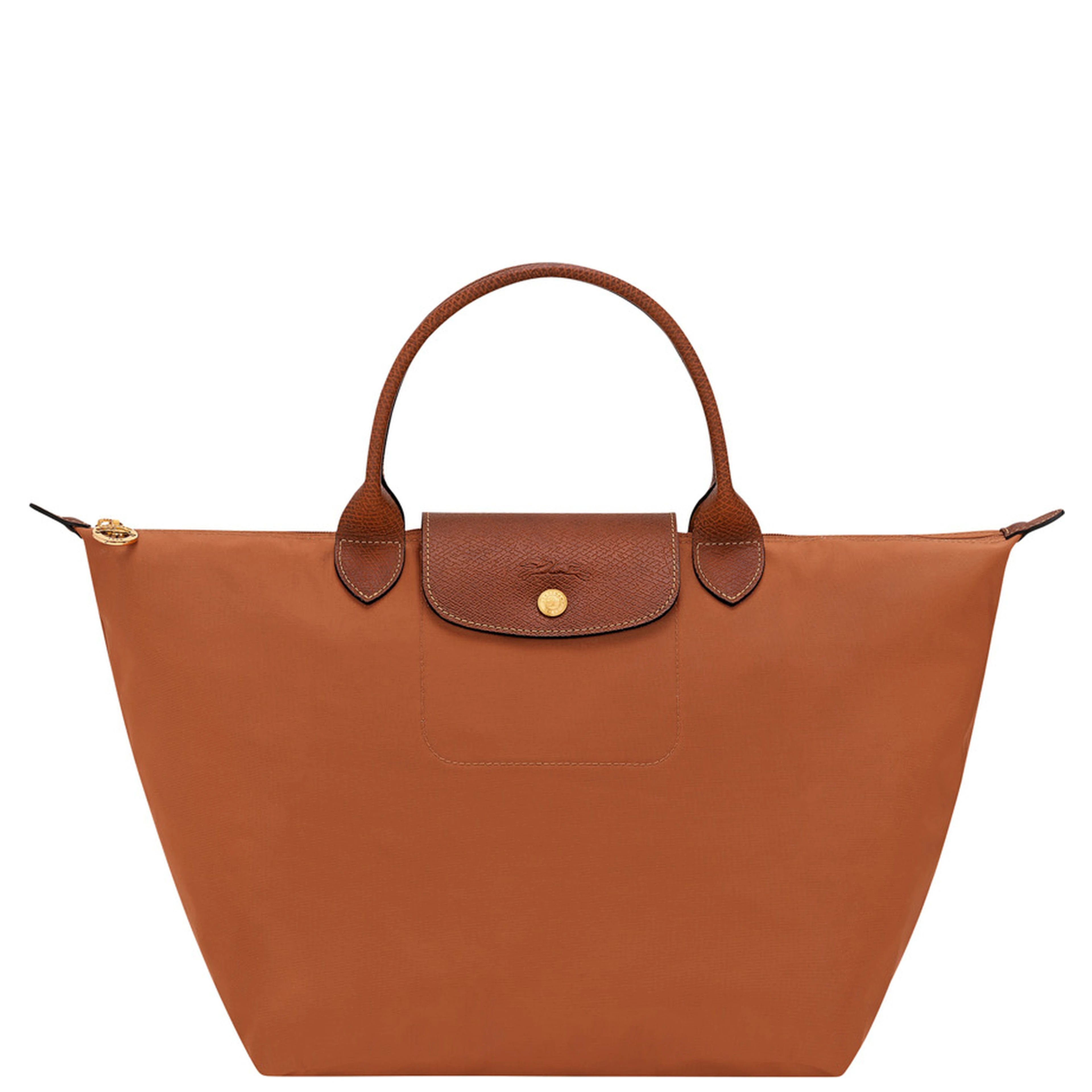 Le Pliage Original Brown Medium Handbag with Embossed Logo in Canvas Woman