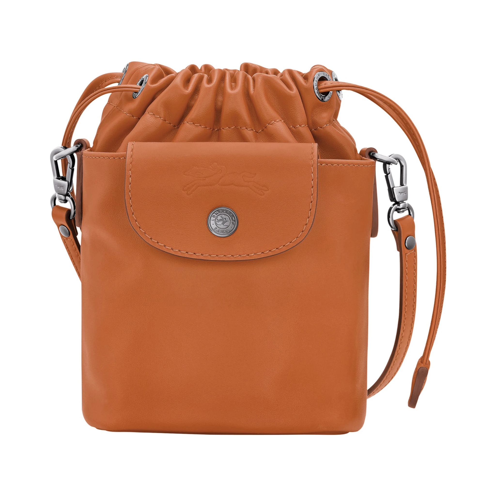 Le Pliage Xtra Brown Crossbody Bag with Drawstring Closure and Adjustable and Removable Shoulder Strap in Leather Woman