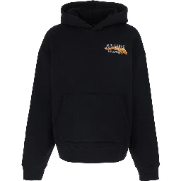 Black Hoodie with Fixed Hood and Logo Lettering on Front and Rear in Cotton Man