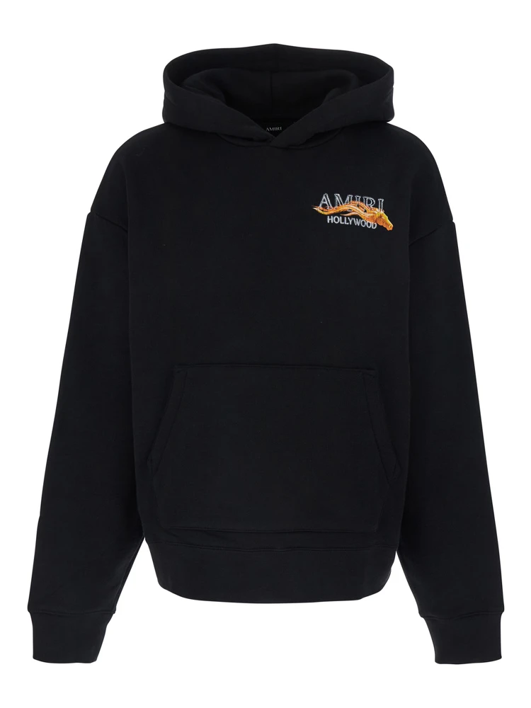 Black Hoodie with Fixed Hood and Logo Lettering on Front and Rear in Cotton Man