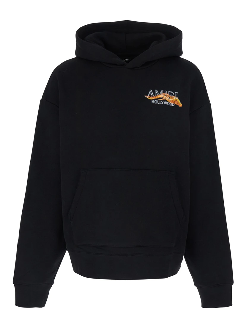 Black Hoodie with Fixed Hood and Logo Lettering on Front and Rear in Cotton Man