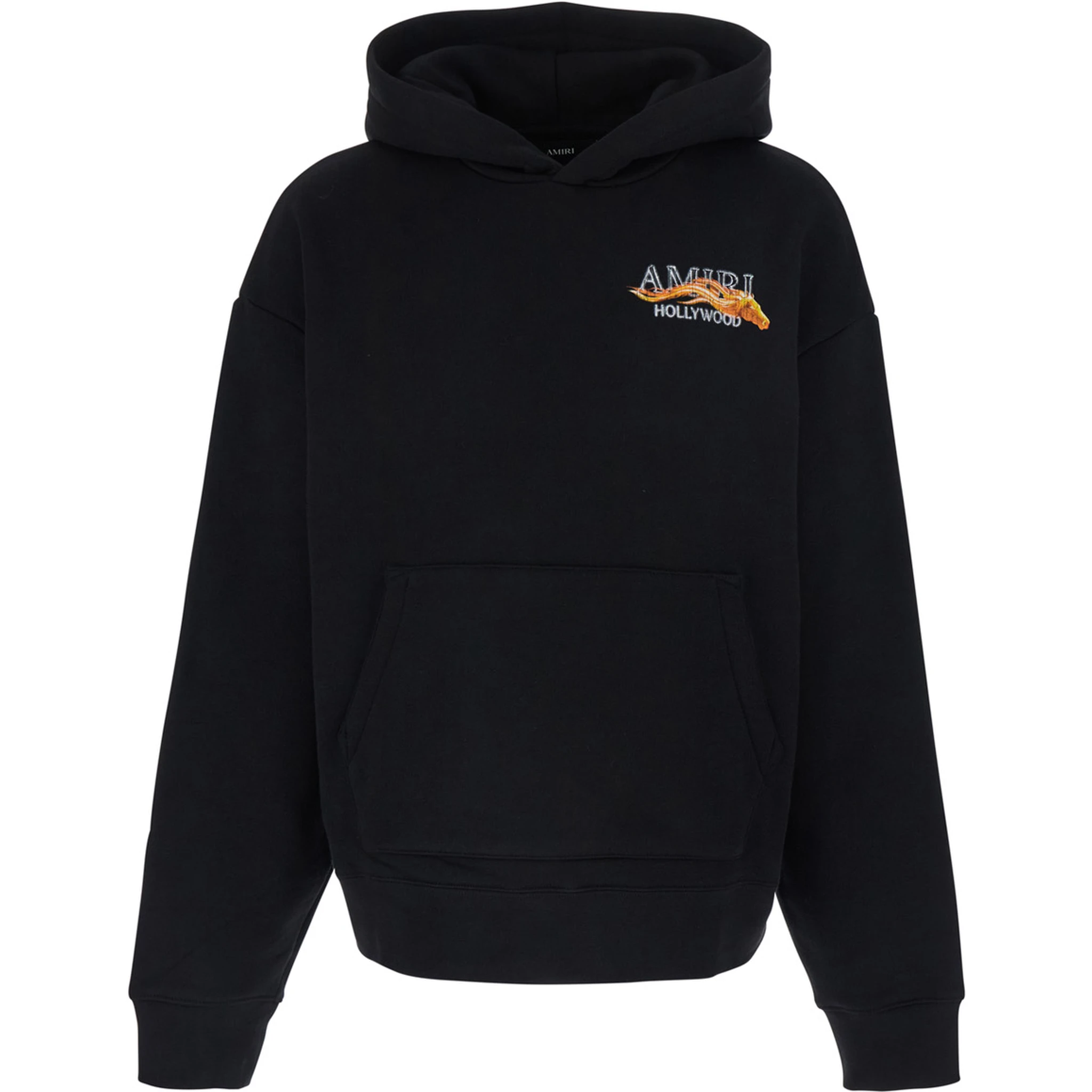 Black Hoodie with Fixed Hood and Logo Lettering on Front and Rear in Cotton Man