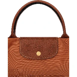 Le Pliage Original Brown Medium Handbag with Embossed Logo in Canvas Woman
