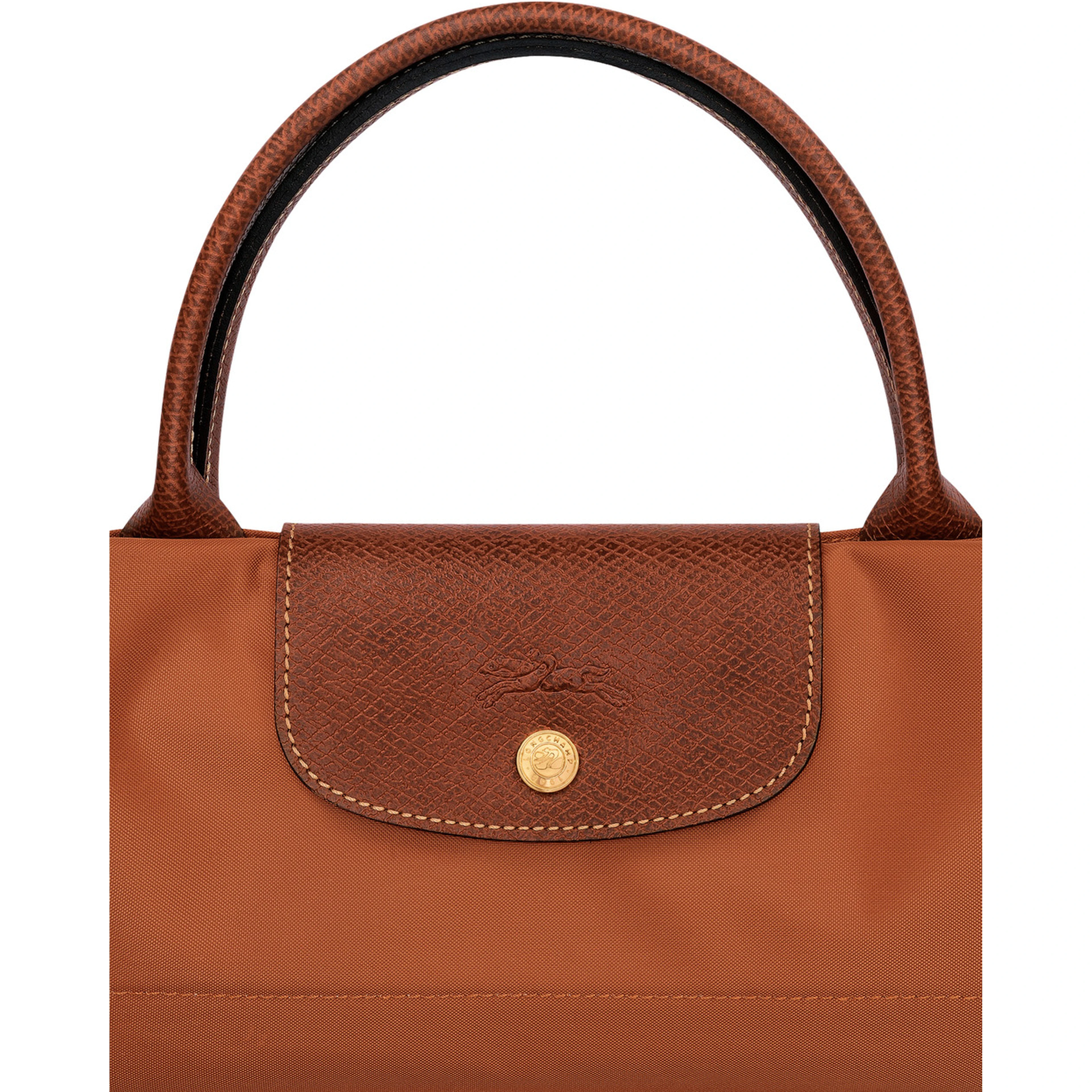 Le Pliage Original Brown Medium Handbag with Embossed Logo in Canvas Woman