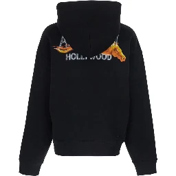 Black Hoodie with Fixed Hood and Logo Lettering on Front and Rear in Cotton Man