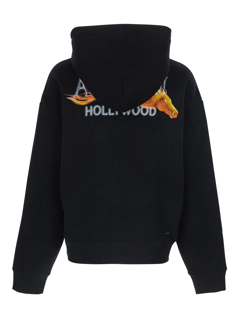 Black Hoodie with Fixed Hood and Logo Lettering on Front and Rear in Cotton Man