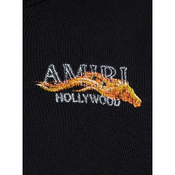 Black Hoodie with Fixed Hood and Logo Lettering on Front and Rear in Cotton Man