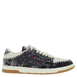 Skel Top Black Sneaker with Beads and Crystals Application and Logo on the Heel in Fabric and Cotton Man
