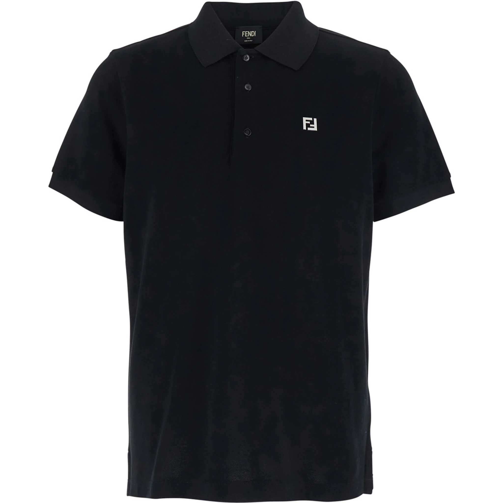 Black Polo Shirt with Metallic FF Logo on the Front in Cotton Pique Man