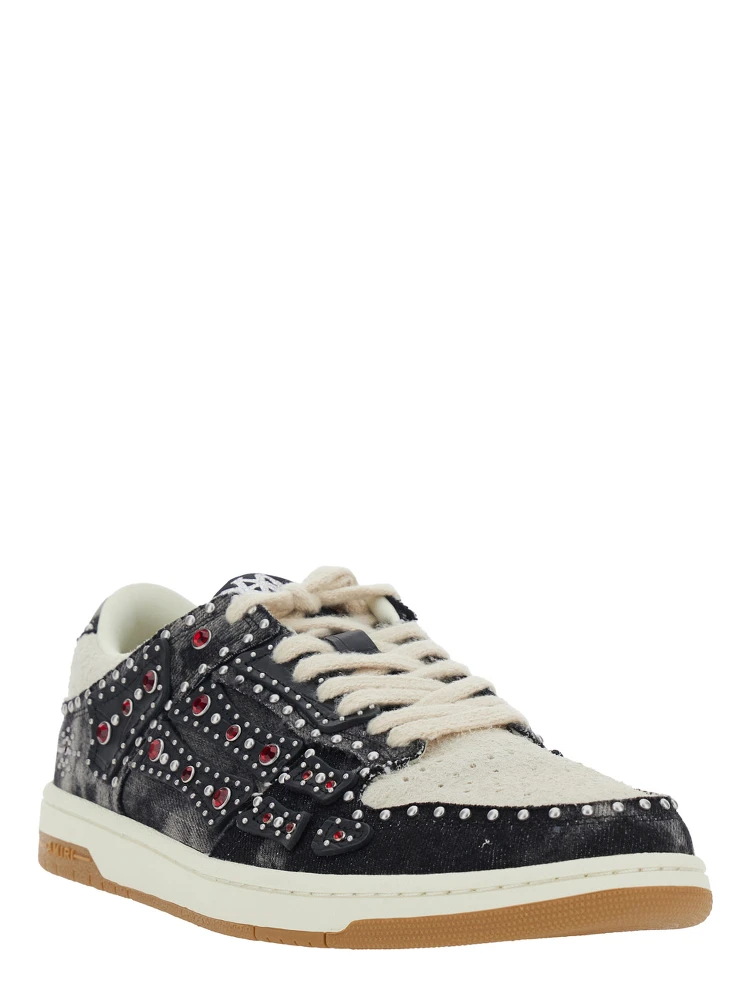 Skel Top Black Sneaker with Beads and Crystals Application and Logo on the Heel in Fabric and Cotton Man alternative