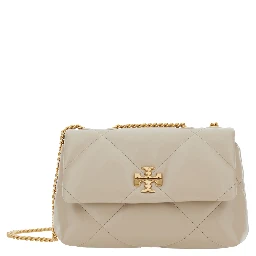 Kira Diamond Beige Crossbody Bag with Double T Logo in Quilted Leather Woman
