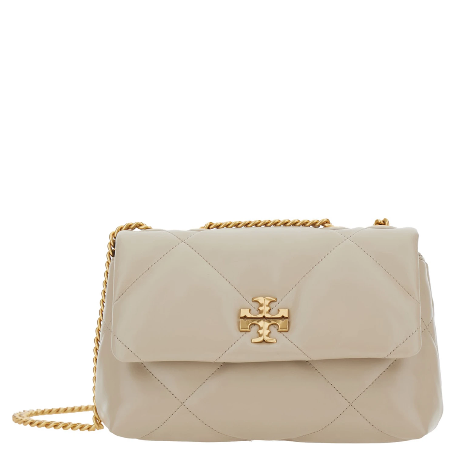 Kira Diamond Beige Crossbody Bag with Double T Logo in Quilted Leather Woman