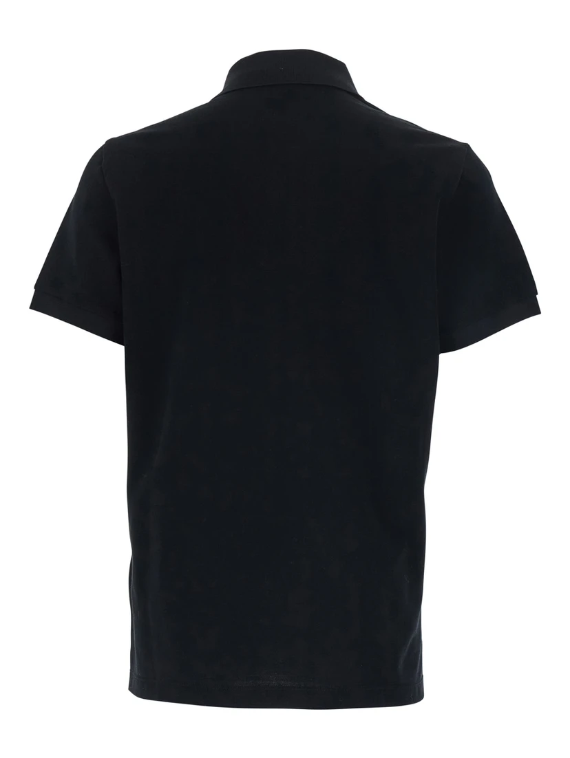 Black Polo Shirt with Metallic FF Logo on the Front in Cotton Pique Man