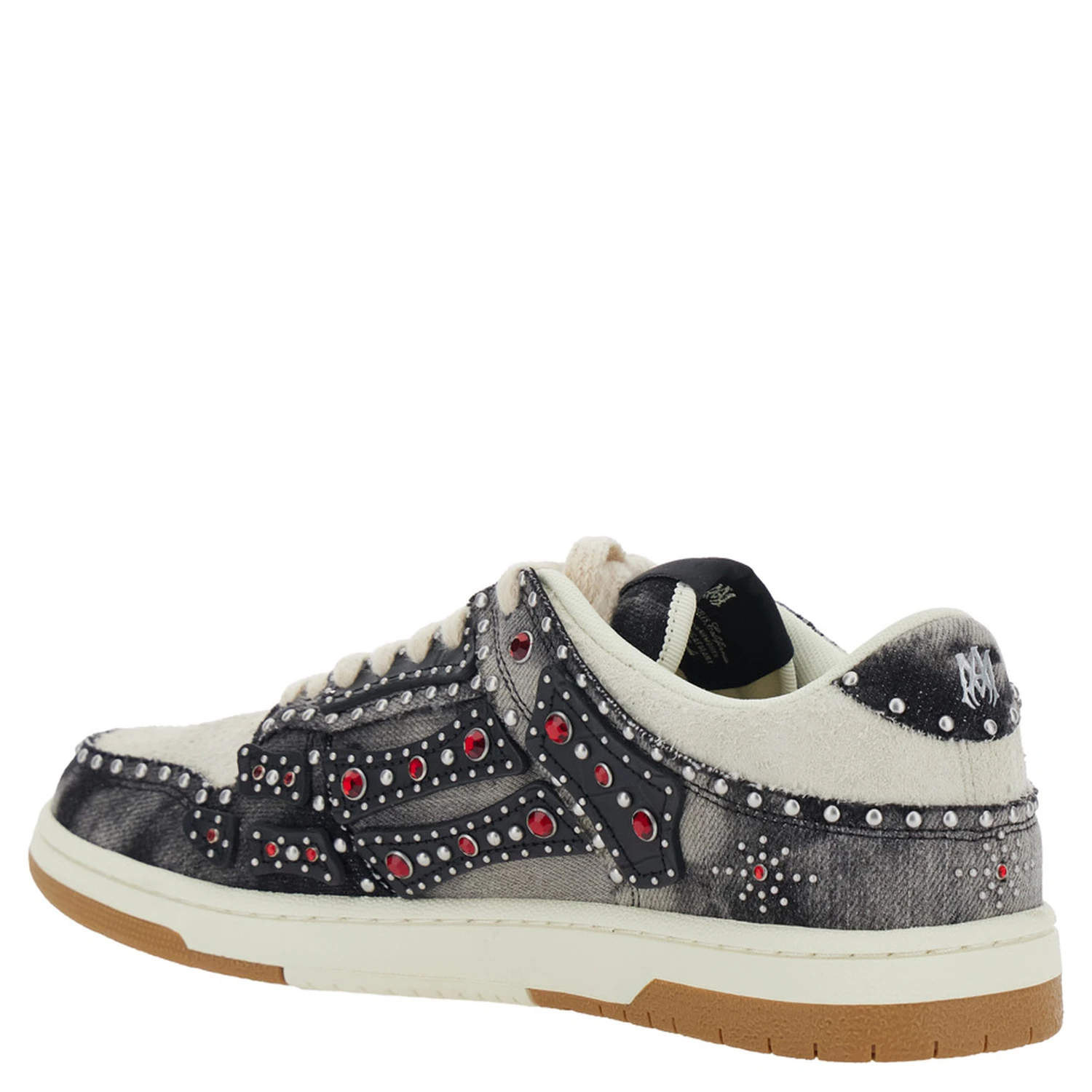 Skel Top Black Sneaker with Beads and Crystals Application and Logo on the Heel in Fabric and Cotton Man