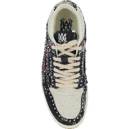 Skel Top Black Sneaker with Beads and Crystals Application and Logo on the Heel in Fabric and Cotton Man