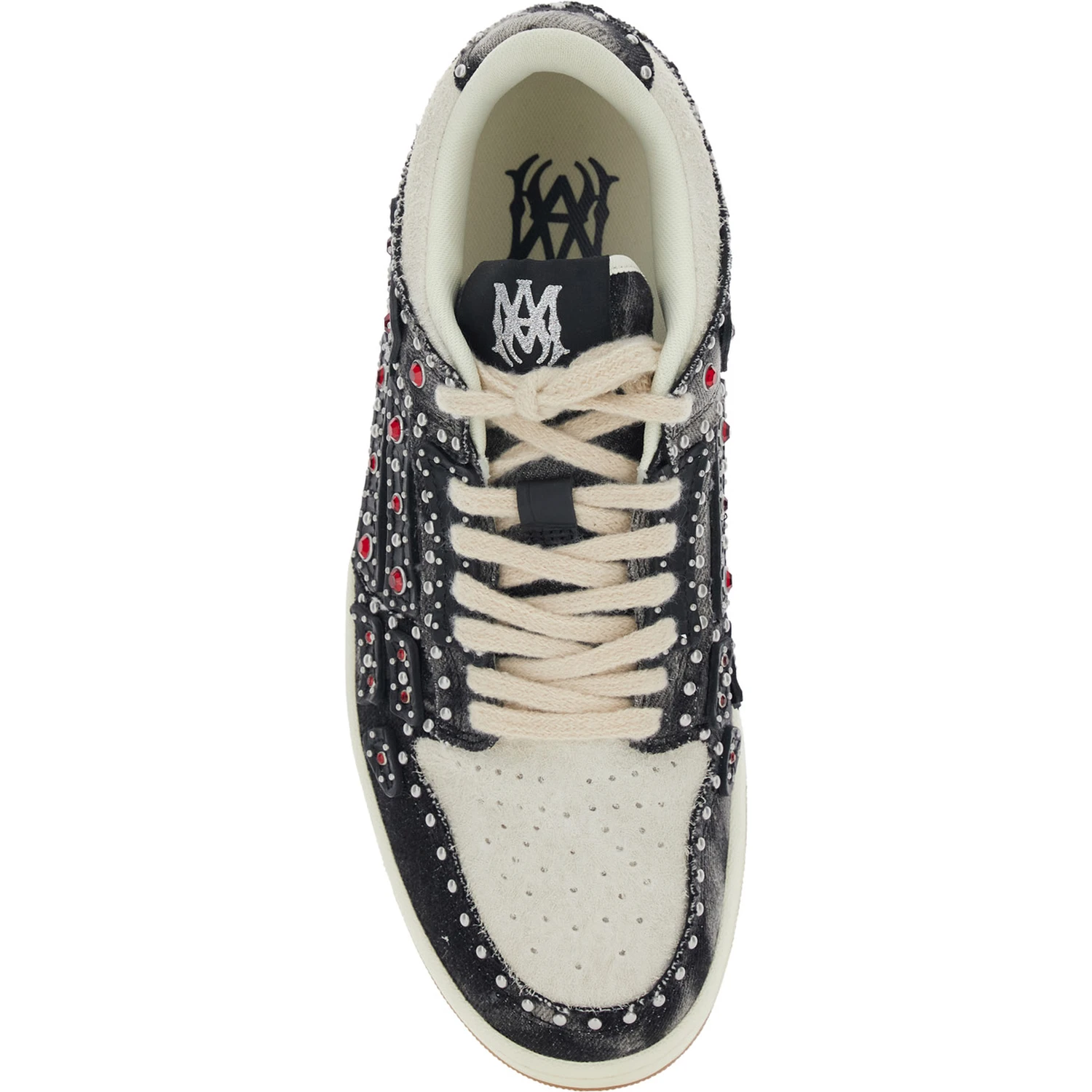 Skel Top Black Sneaker with Beads and Crystals Application and Logo on the Heel in Fabric and Cotton Man