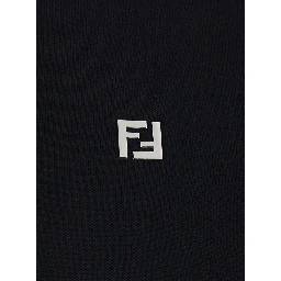 Black Polo Shirt with Metallic FF Logo on the Front in Cotton Pique Man