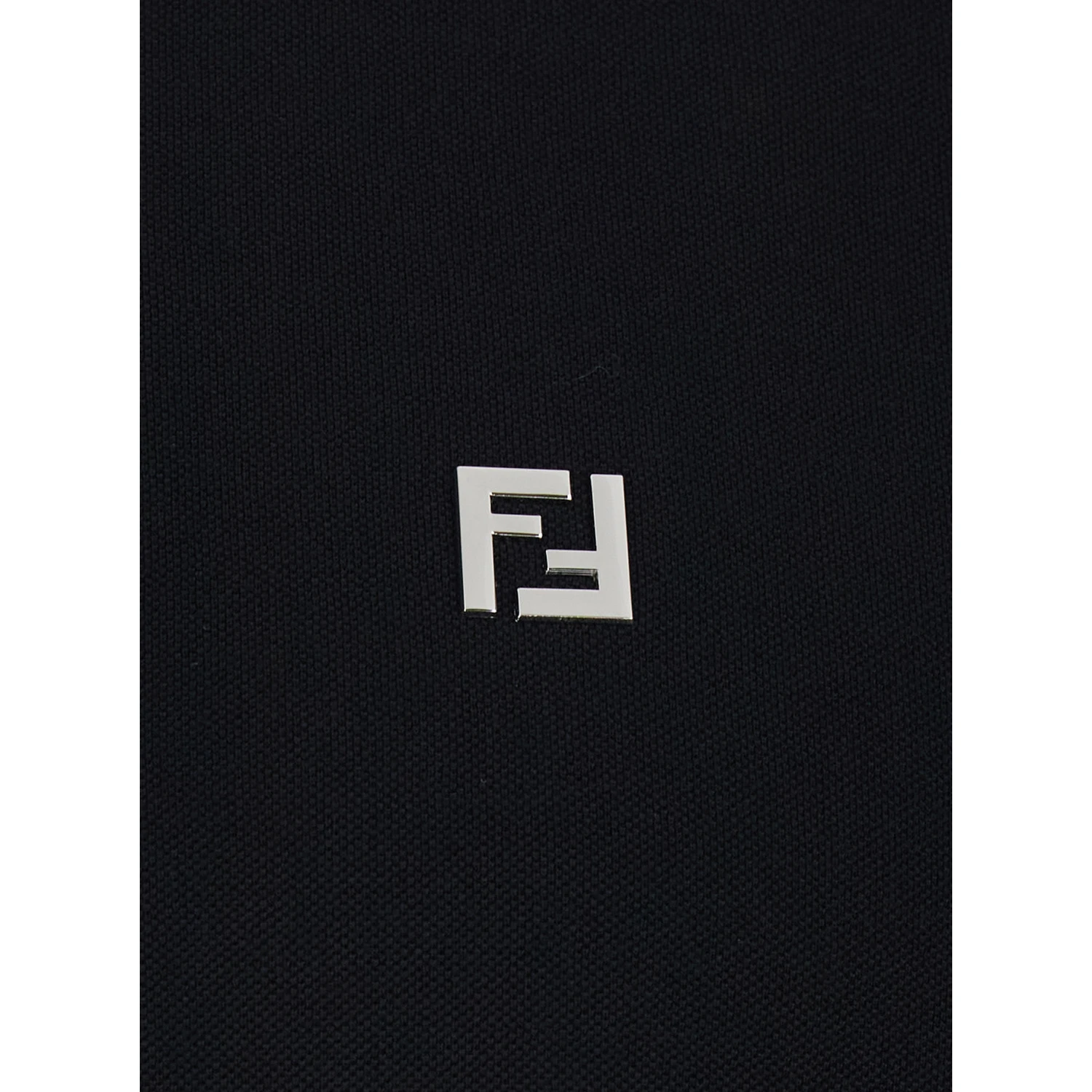 Black Polo Shirt with Metallic FF Logo on the Front in Cotton Pique Man