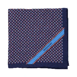 Blue Pocket Square with Gancini Print and Logo Lettering in Silk Man