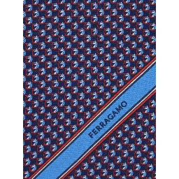 Blue Pocket Square with Gancini Print and Logo Lettering in Silk Man