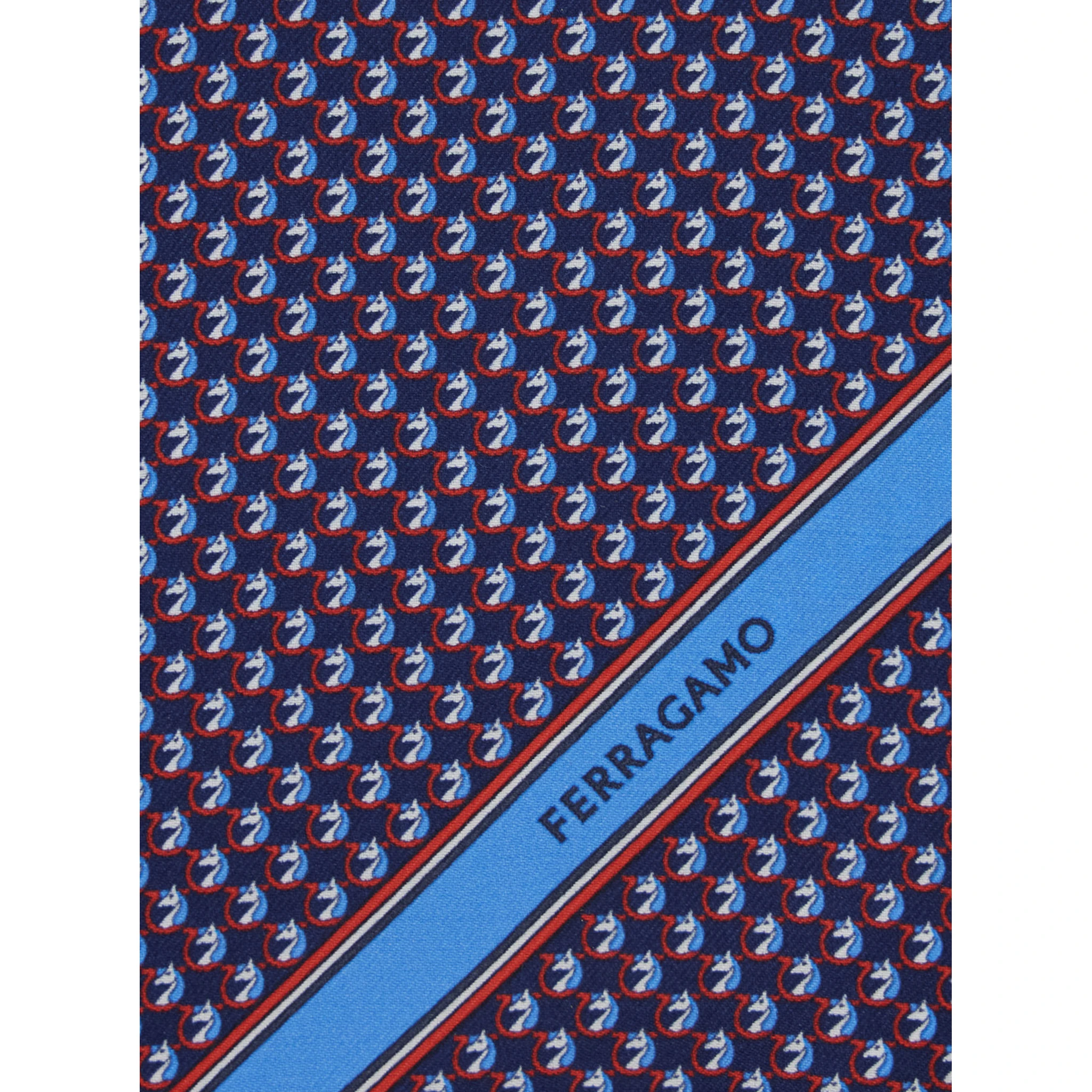 Blue Pocket Square with Gancini Print and Logo Lettering in Silk Man