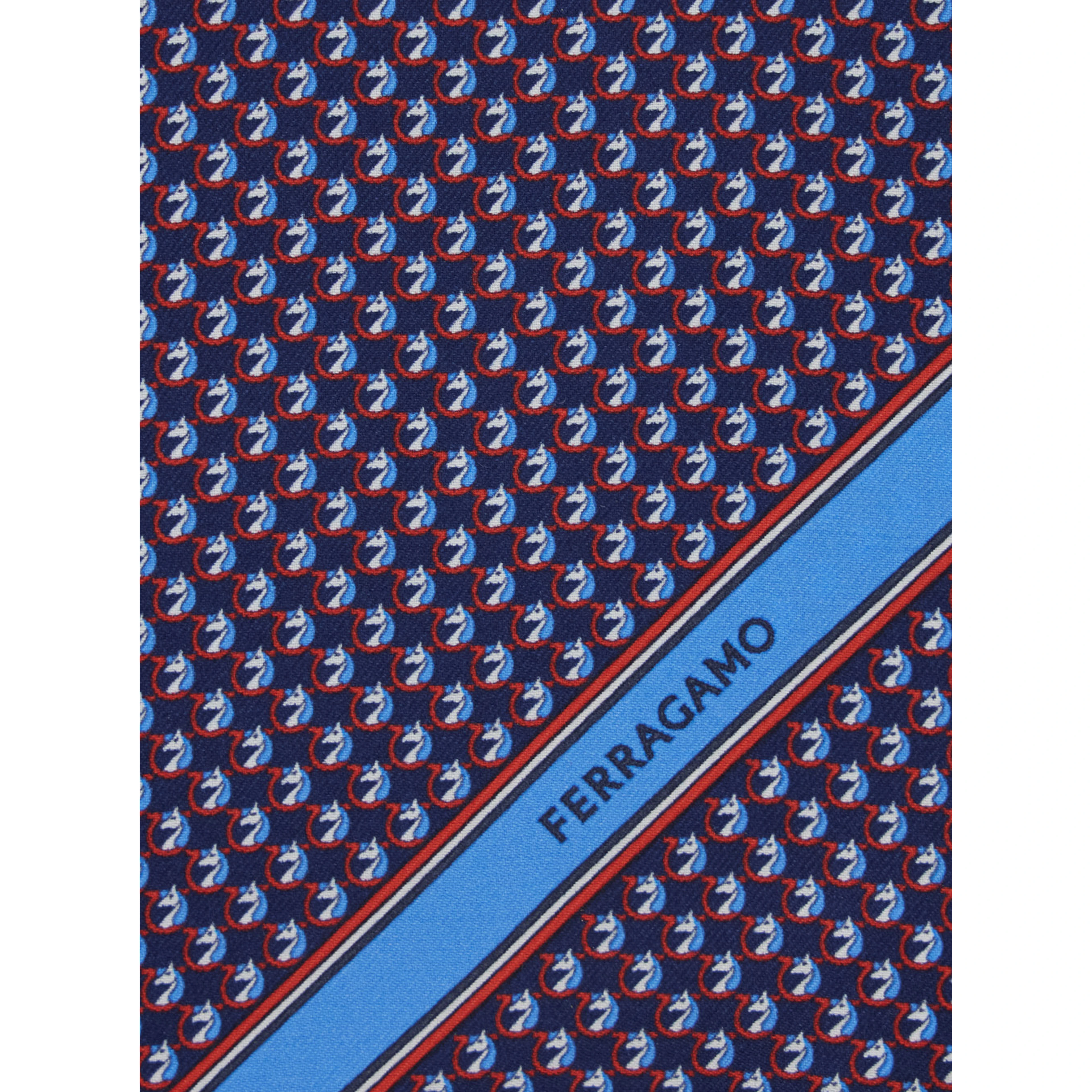 Blue Pocket Square with Gancini Print and Logo Lettering in Silk Man