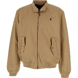 Beige Jacket with Foldable Collar and Embroidered Pony on the Front in Cotton Man